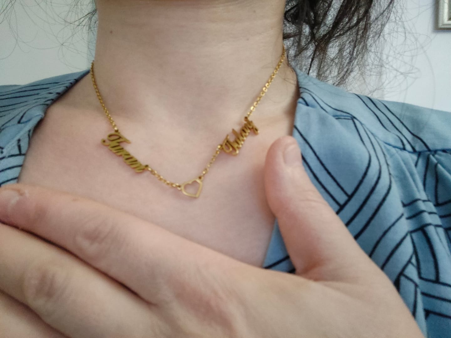 Customer photo review of Collier Coeur & Prénoms Sautoir Personnalisé