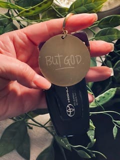 Customer photo review of but god necklace keychain bundle