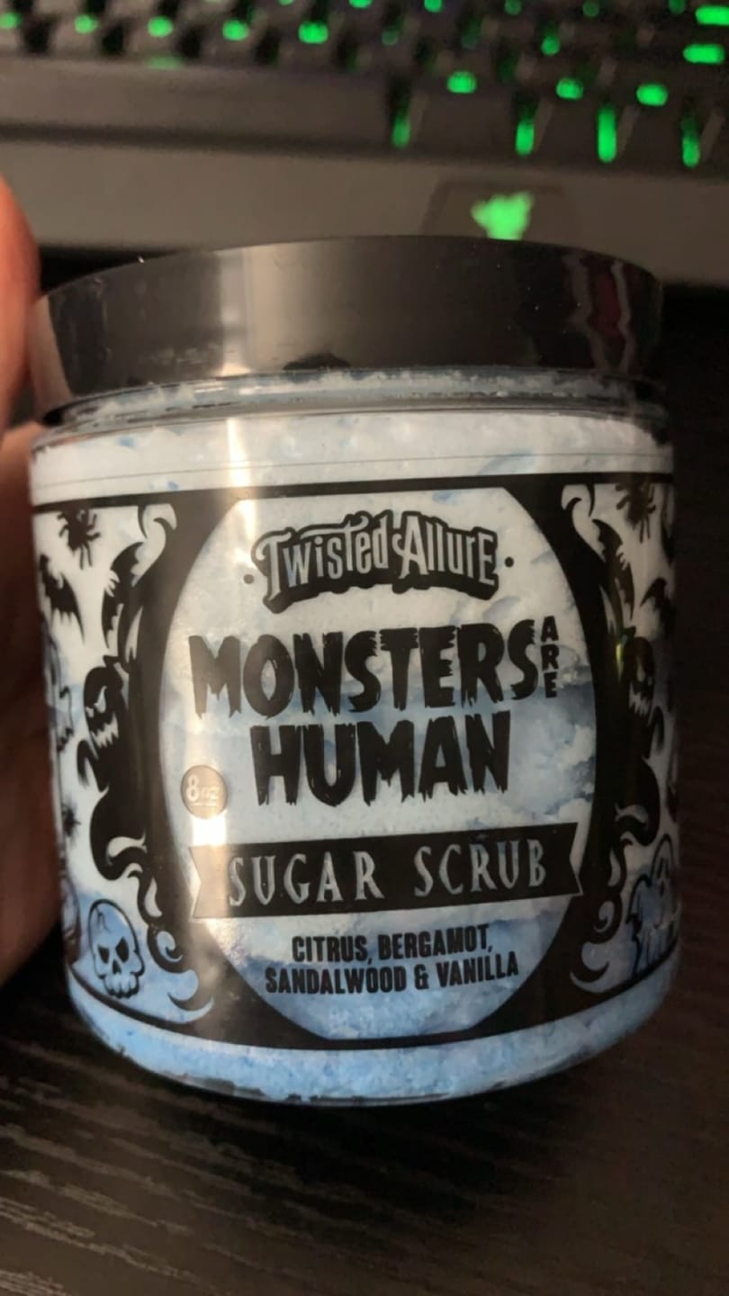Customer photo review of Monsters are Human Sugar Scrub (Woods, Vanilla & Bergamot)