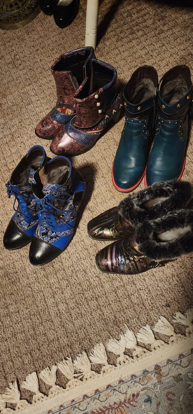 Customer photo review of Vintage Handmade Comfort Chunky Heel Booties