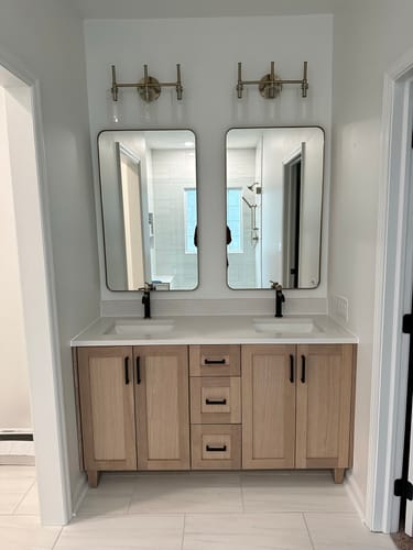 Customer photo review of Bridgeport 60" White Oak Bathroom Vanity, Double Sink