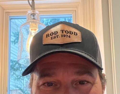 Customer photo review of Custom Leather Patch Trucker Hat - Richardson 112