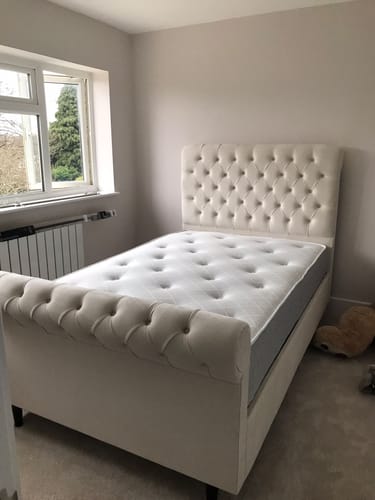 Customer photo review of Colorado Soft Cream Naple Chesterfield Sleigh Scroll Bed Frame