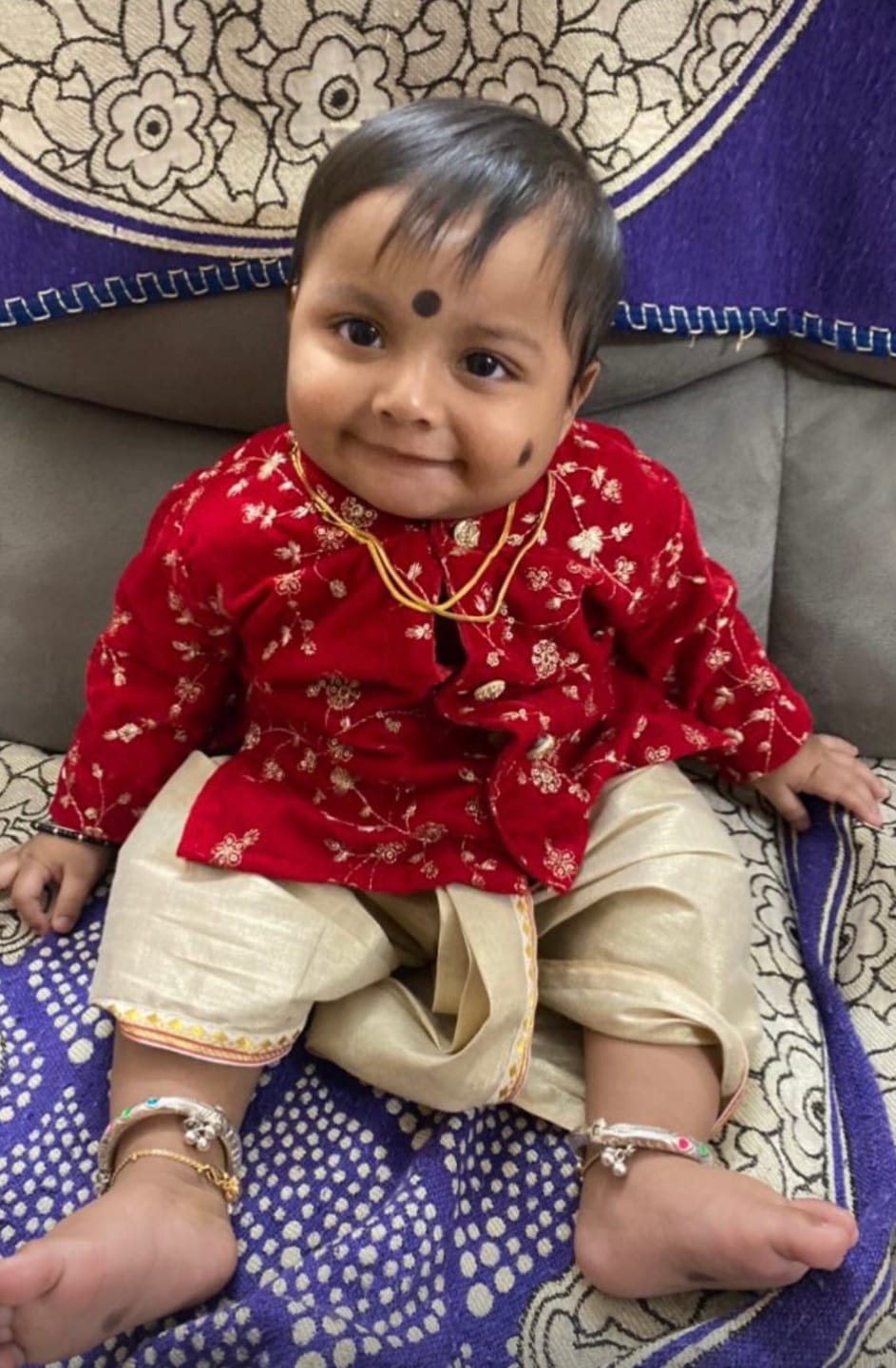 Customer photo review of Royal Red and Gold Dhoti Ethnic Wear for Baby Boy