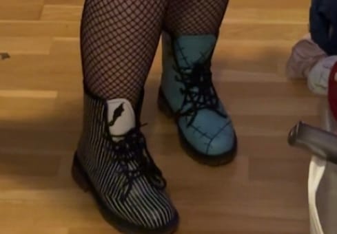 Customer photo review of Mismatched Halloween Christmas Inspired Vegan Leather Combat Boots