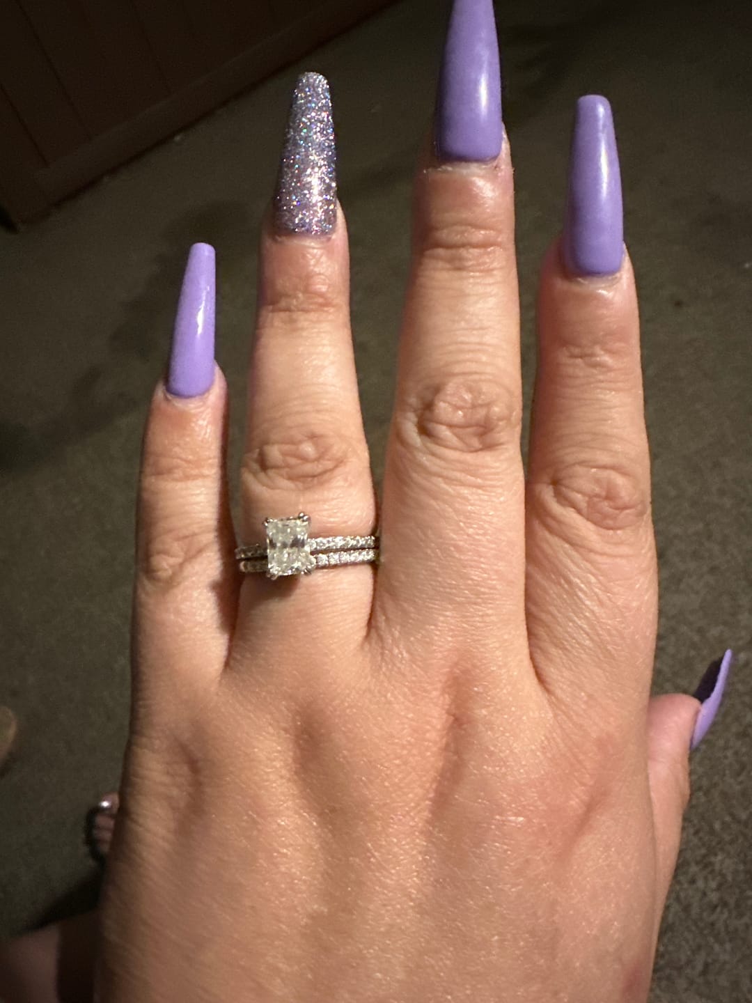 Customer photo review of Moissanite Round Half Eternity Sterling Silver Wedding Band Stackable Ring