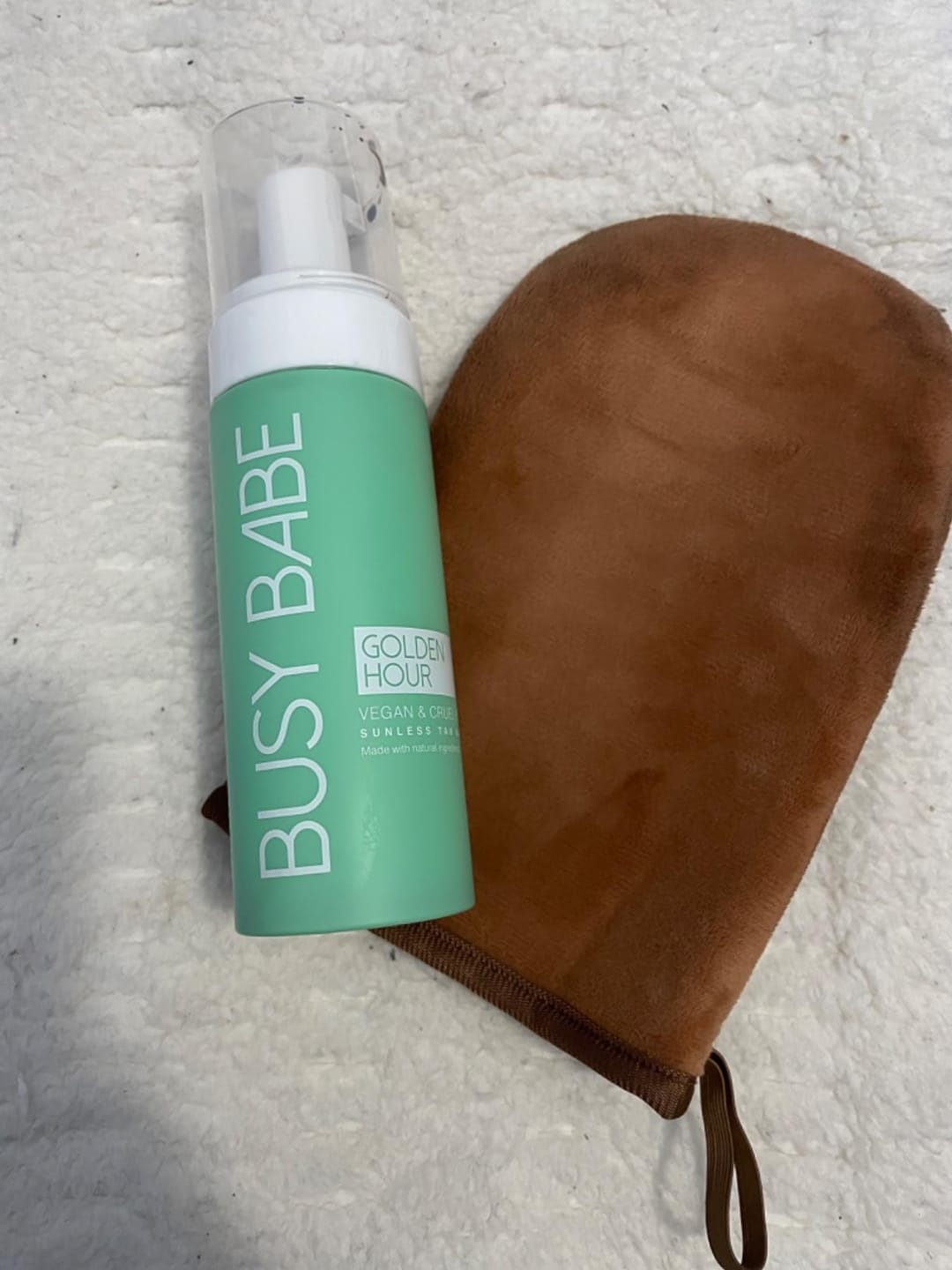 Customer photo review of Golden Hour Self Tan Mousse w/Mitt