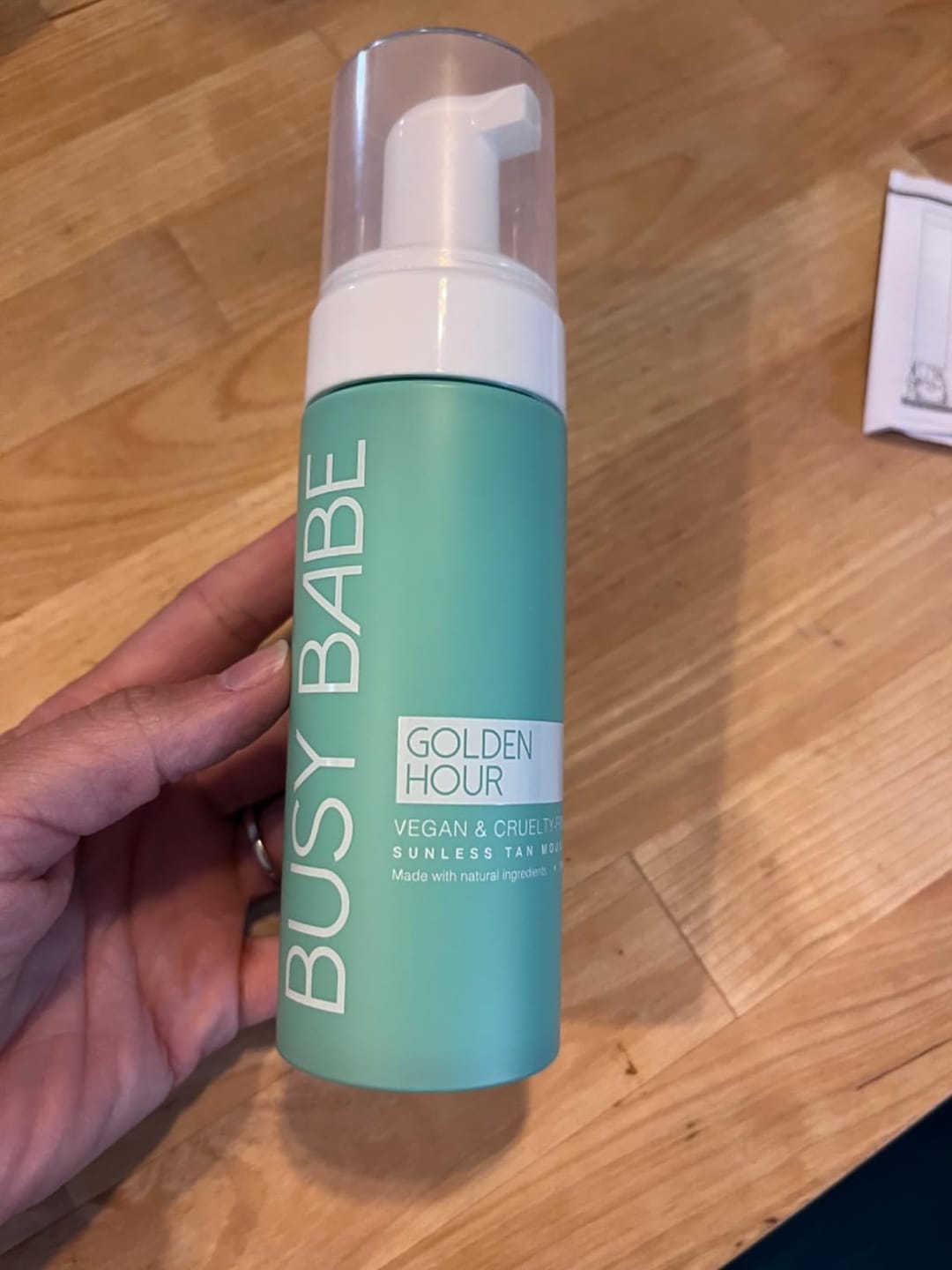Customer photo review of Golden Hour Self Tan Mousse w/Mitt