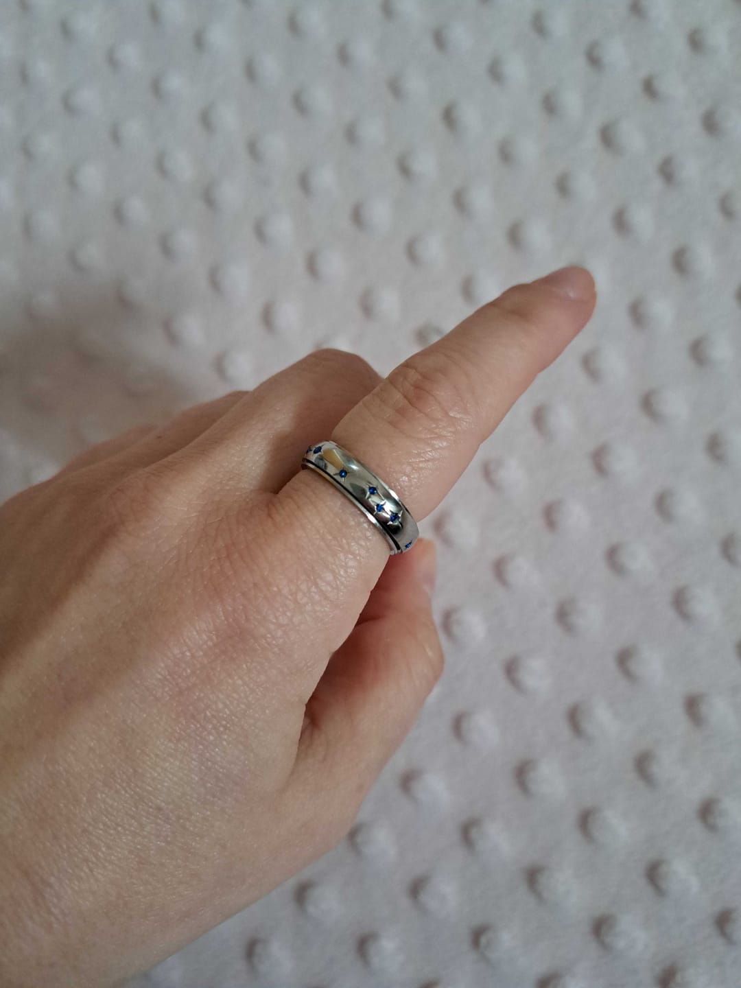 Customer photo review of silver star & blue crystal anxiety ring