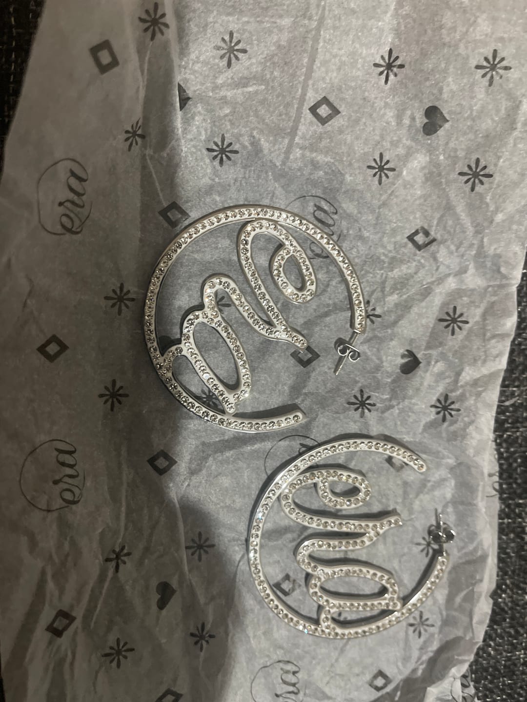 Customer photo review of Silver Luxe Logo Hoops