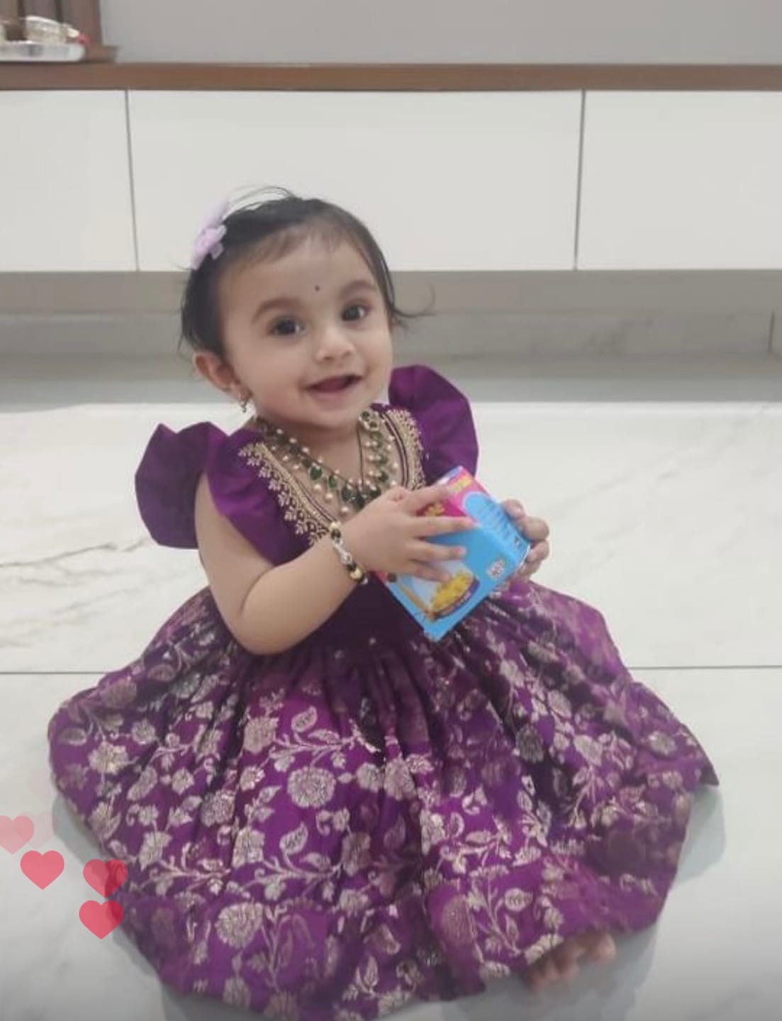 Customer photo review of Wine color embroidery banarasi silk ethnic dress for baby girl