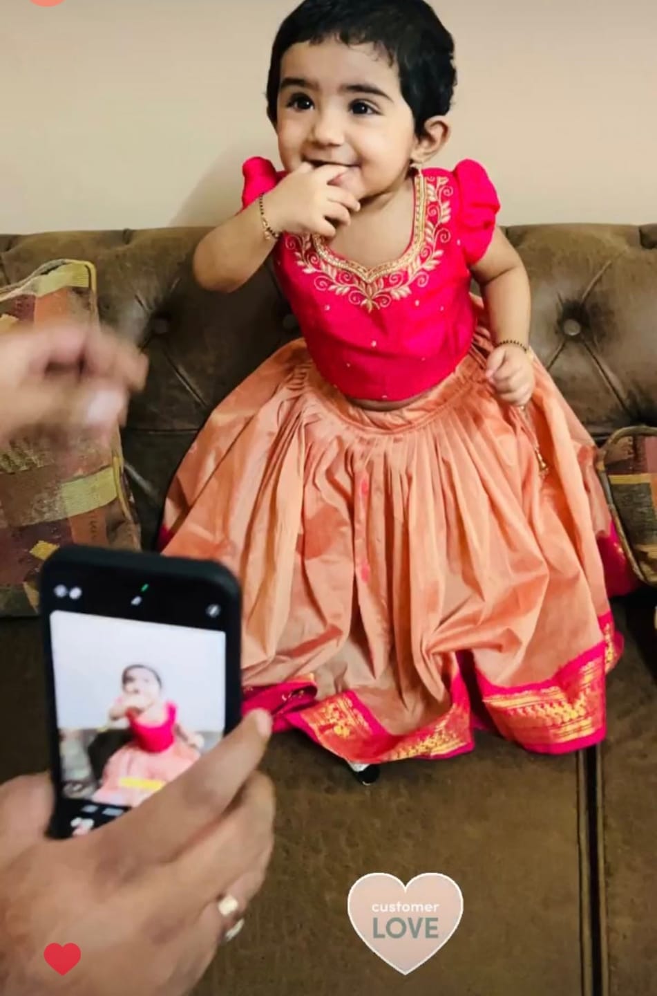 Customer photo review of Pink and blush langa blouse ethnic lehenga dress for baby girl