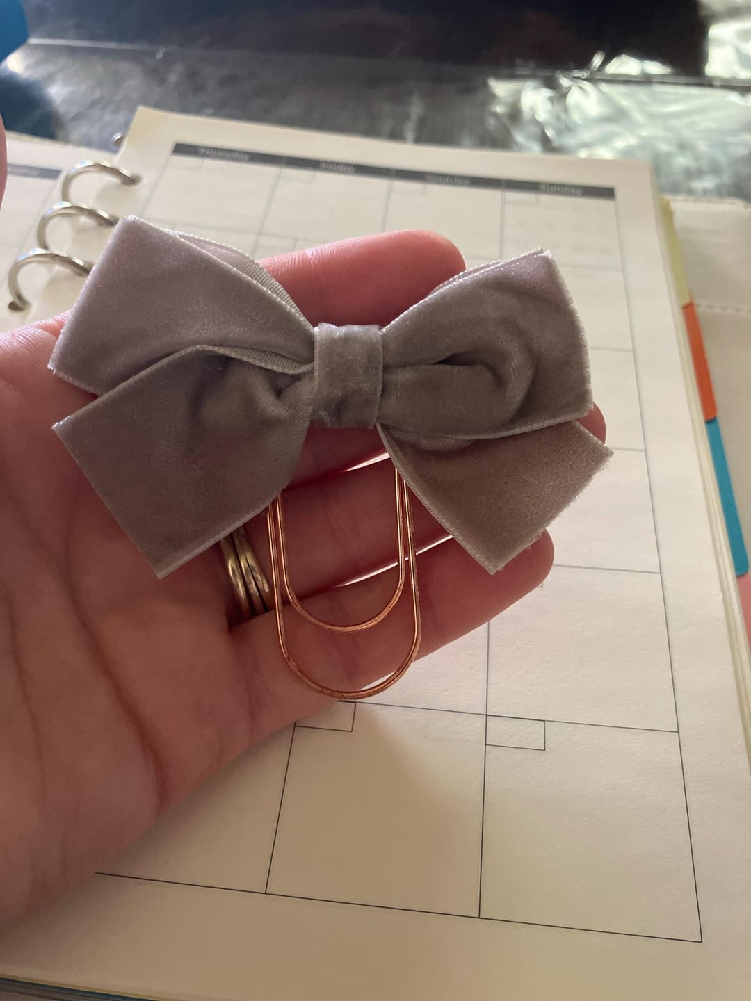 Customer photo review of Rose Gold Paper Clip, Velvet Bow Planner Clip, Rose Gold Planner Clip, Bookmark Gift for Her, Personalize My Planner, Party Favor