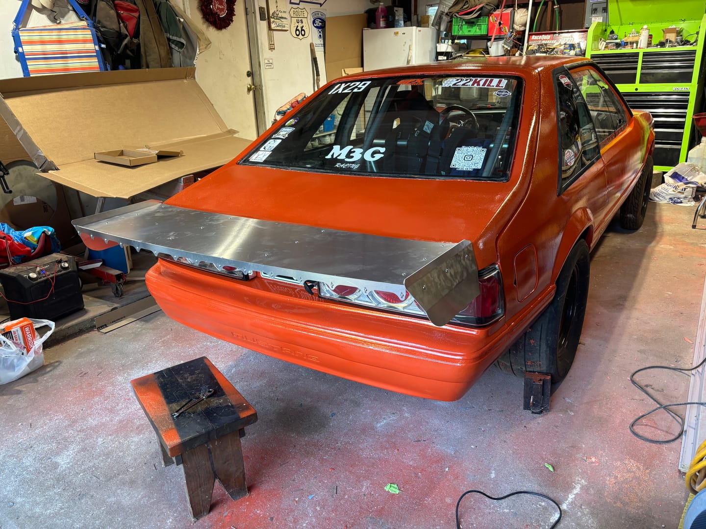 Customer photo review of Motion Raceworks Foxbody Mustang Hatchback 15" Strutless Drag Wing 31-140