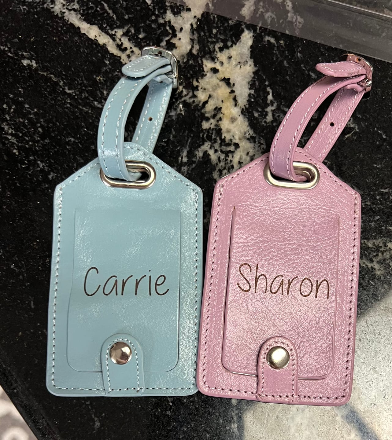 Customer photo review of Personalized Leather Luggage Tag with Monogram or Handwriting