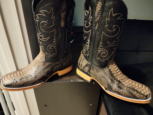 Customer photo review of Men’s Dusty Brown Python Leather Boots With Black Shaft