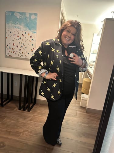 Customer photo review of Black And Yellow Lightning Pattern Print Men's Blazer