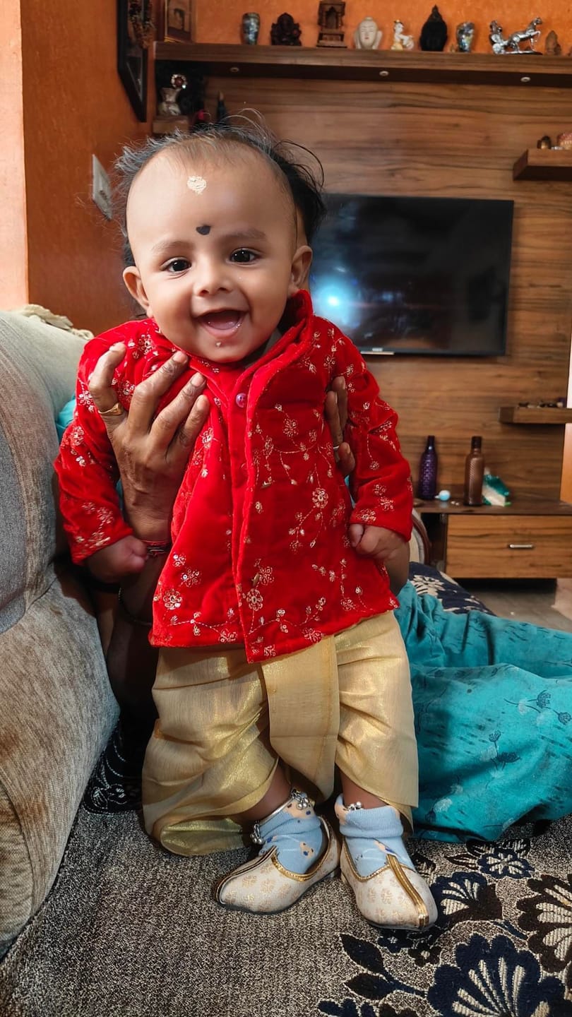 Customer photo review of Royal Red and Gold Dhoti Ethnic Wear for Baby Boy