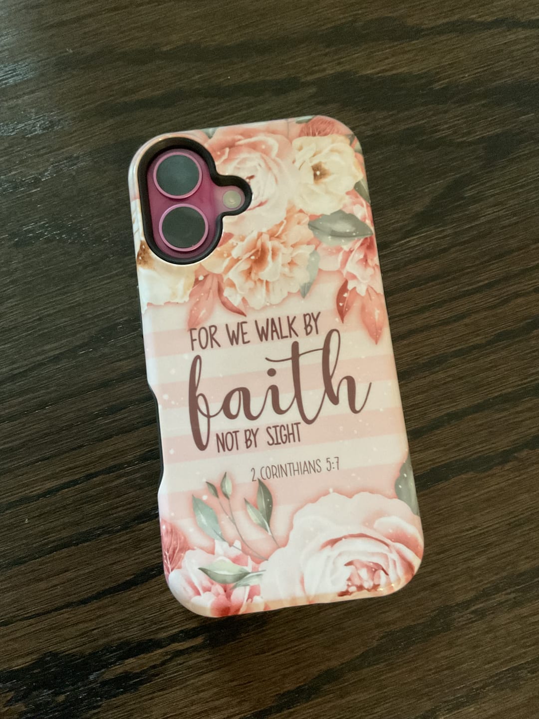 Customer photo review of 2 Corinthians 5:7 For we walk by faith not by sight phone case