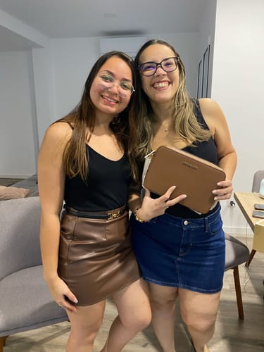 Customer photo review of Jet Set Large Saffiano Leather Crossbody Bag (LUGGAGE)