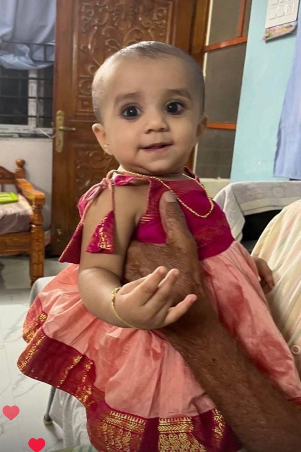 Customer photo review of Blush Pink and Magenta Combination Tie Up Dress for Baby Girl