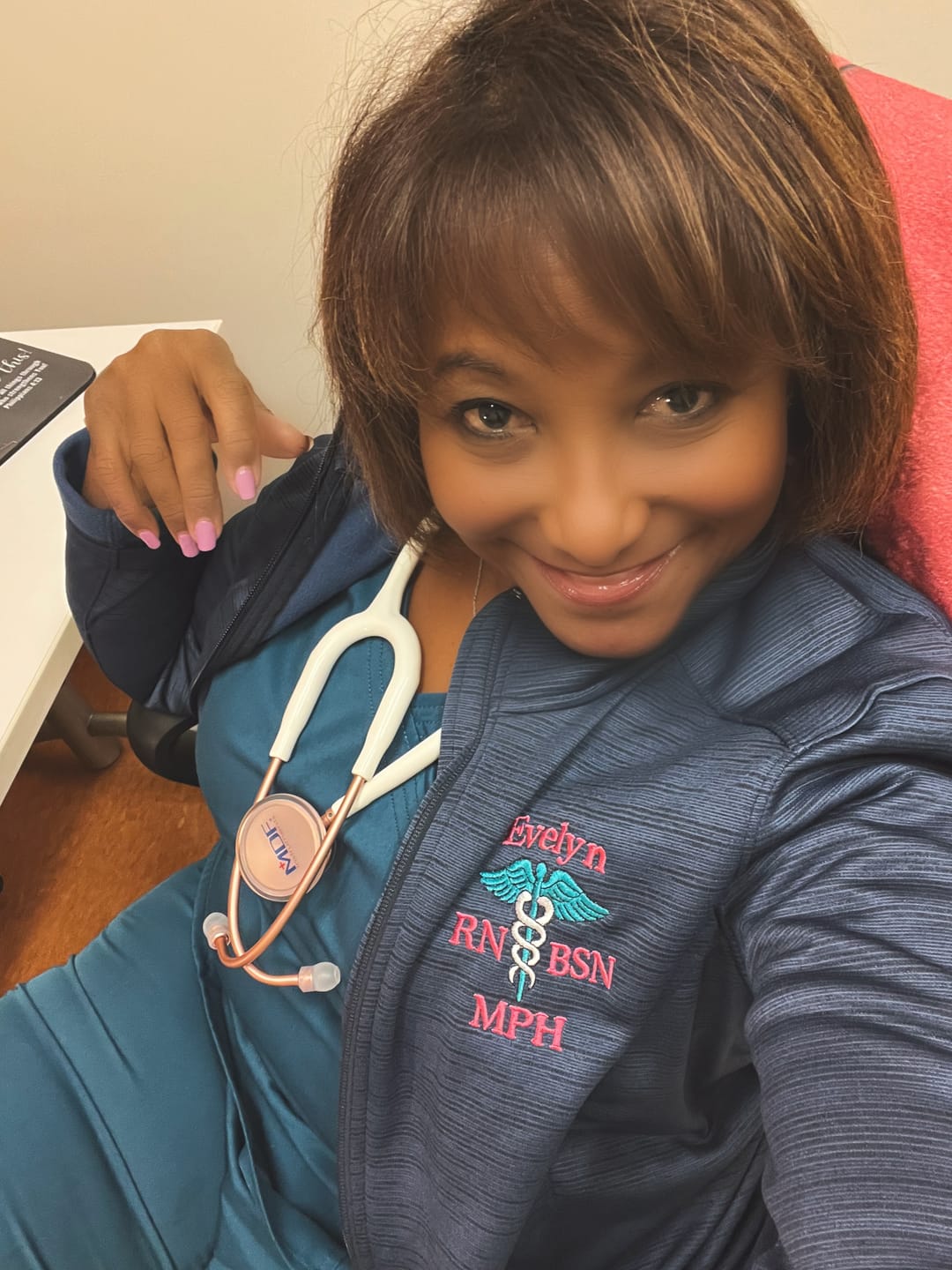 Customer photo review of L231 Ladies Digi Stripe  Personalized Nurse Jacket