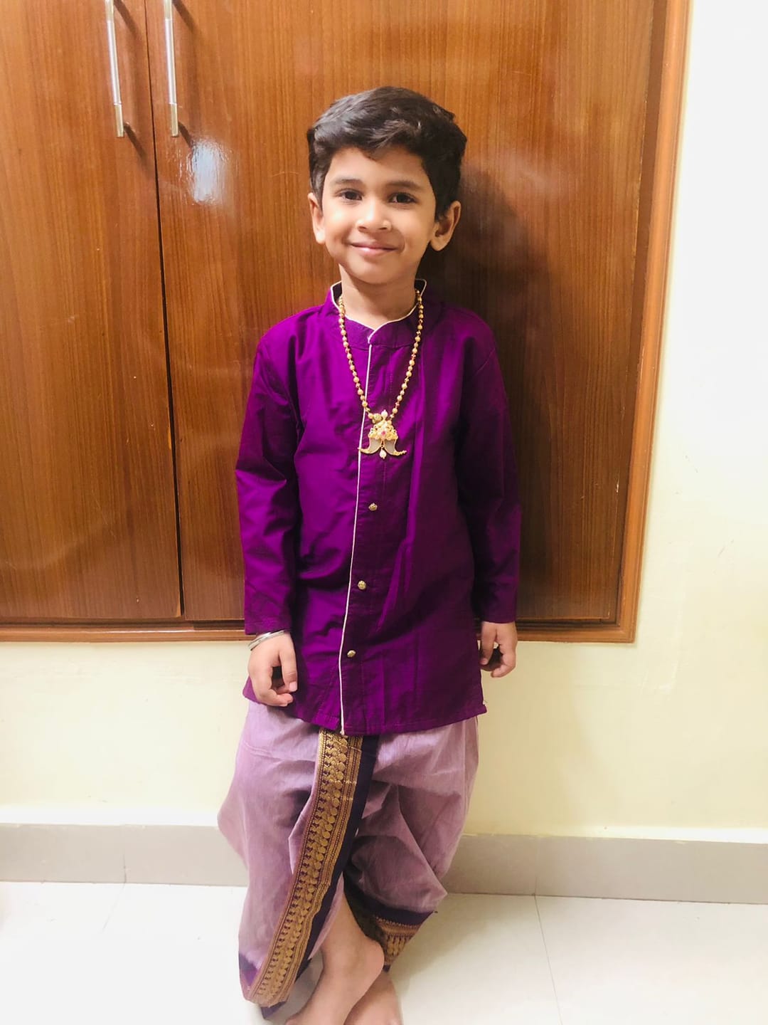 Customer photo review of Lavendar and wine kurta dhoti ethnic dress for baby boy