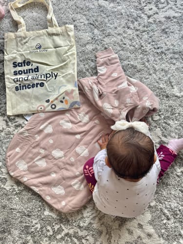 Customer photo review of Organic Cotton & Camel Wool Long Sleeve Sleep Sack 2.5 TOG - Pink Sky
