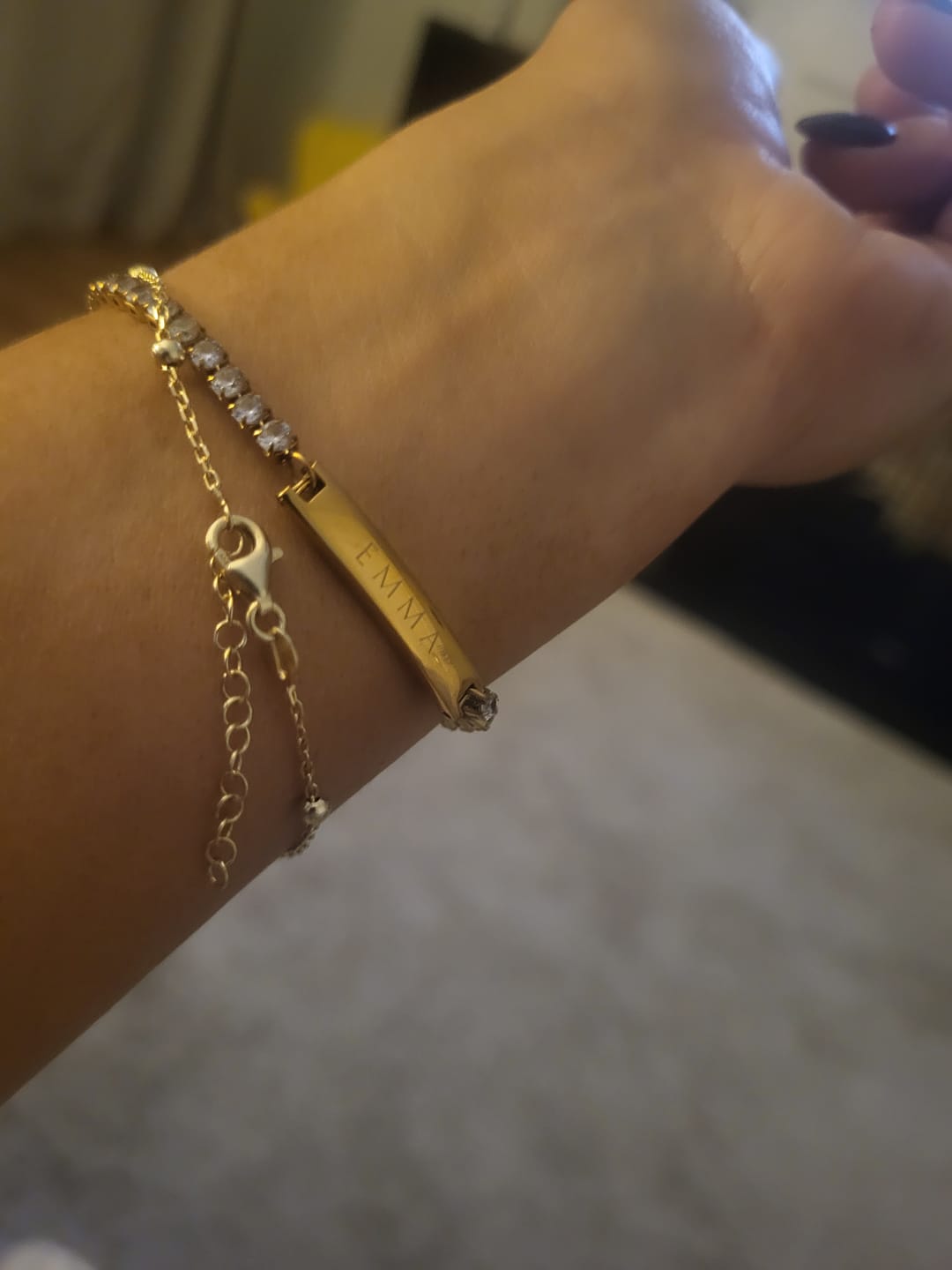 Customer photo review of Engraved Tennis Bracelet Gold