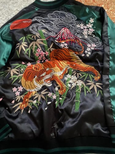 Customer photo review of Green Sukajan with Tiger, Bamboo & Sakura Embroidery