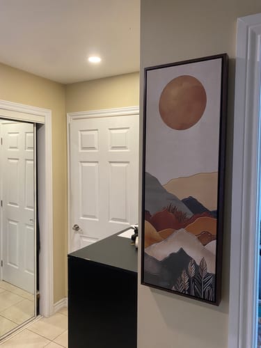 Customer photo review of Long Narrow Vertical Mid Century Mountain Landscape Earth Tones Framed Canvas Wall Art