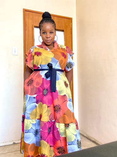 Customer photo review of Floral Short Sleeve V-Neck Dress