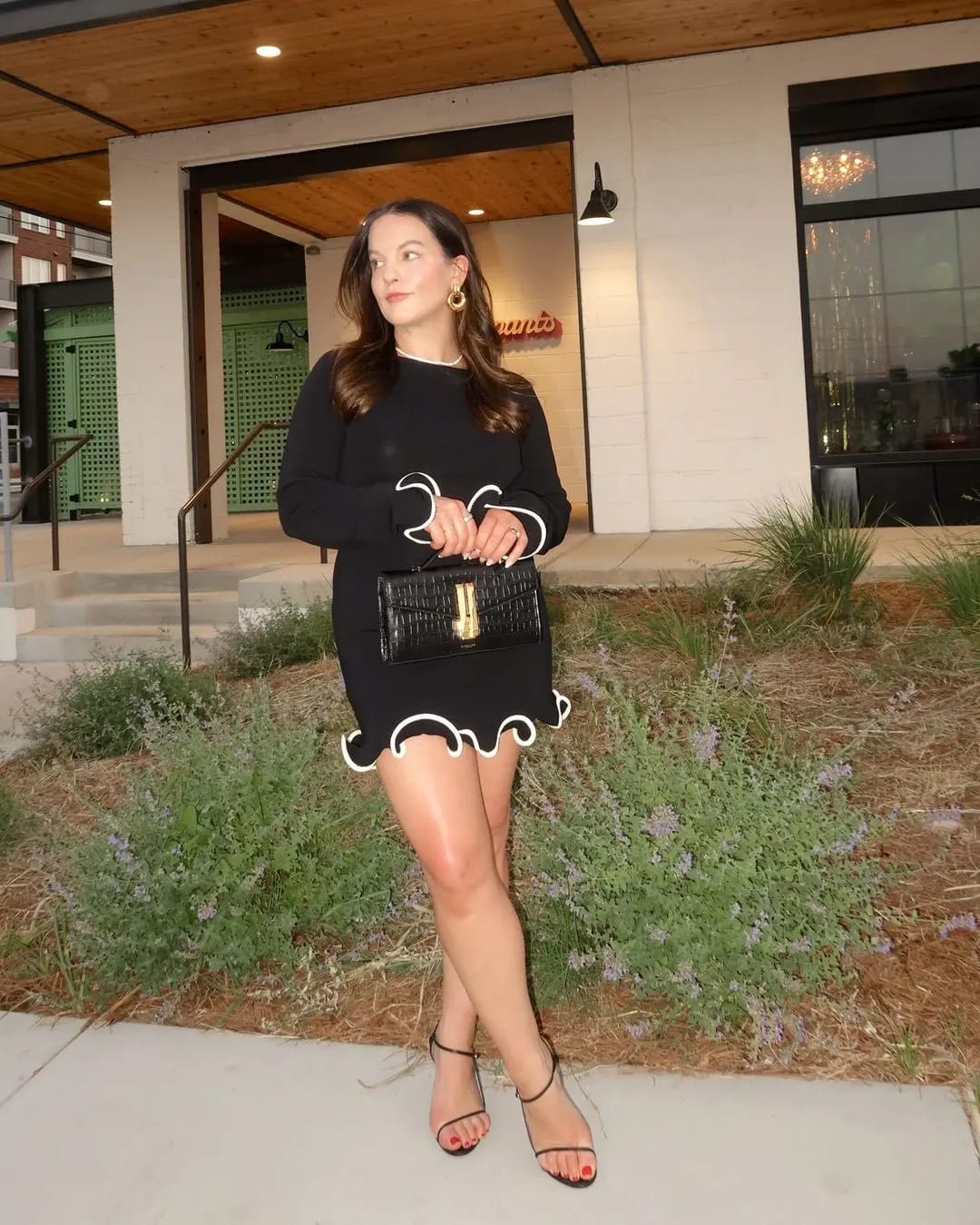 Customer photo review of Long Sleeve Ruffle Hem Mini Dress – Playful Elegance