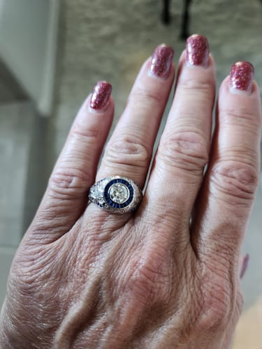 Customer photo review of Halo Bezel Moissanite Vintage Art Deco Engagement Ring