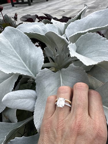 Customer photo review of Solitaire Emerald-Cut Moissanite Pave Engagement Ring