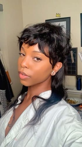 Customer photo review of Luvwin Pixie Cut Wigs Glueless Mullet Wigs With Bangs For Black Women