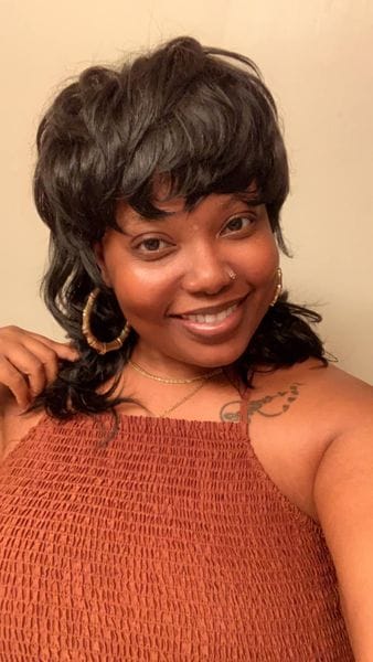 Customer photo review of Luvwin Pixie Cut Wigs Glueless Mullet Wigs With Bangs For Black Women