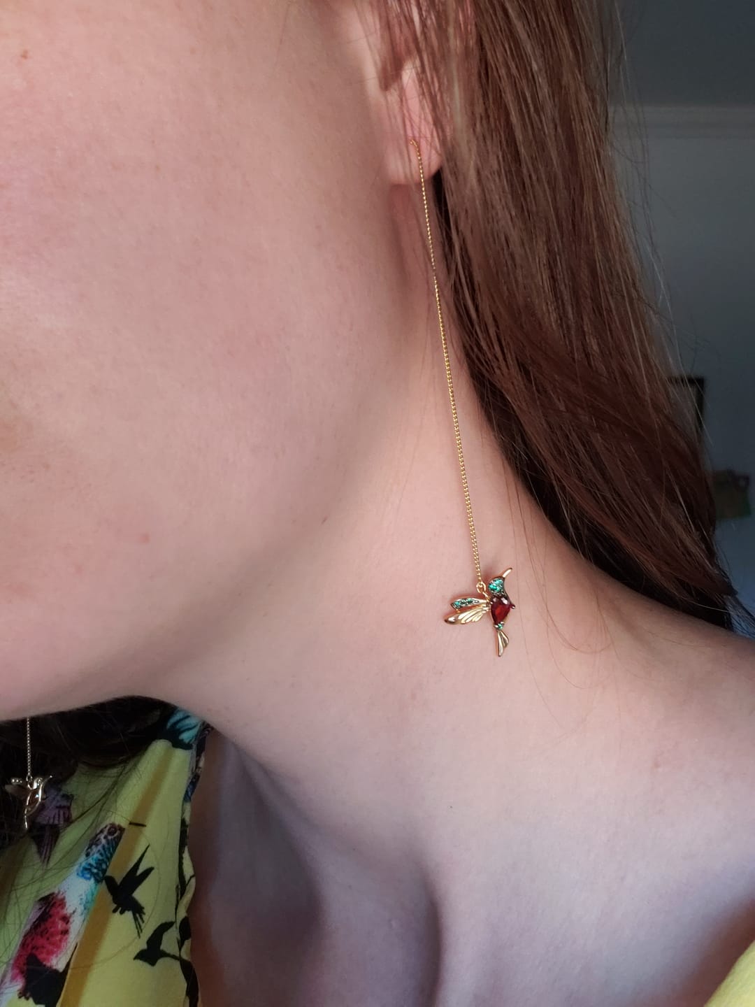 Customer photo review of Crystal Hummingbird Tassel Earrings