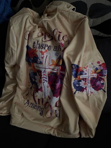 Customer photo review of I Believe There Are Angels Among Us Women's All Over Print Shirt - Tlnt3009242