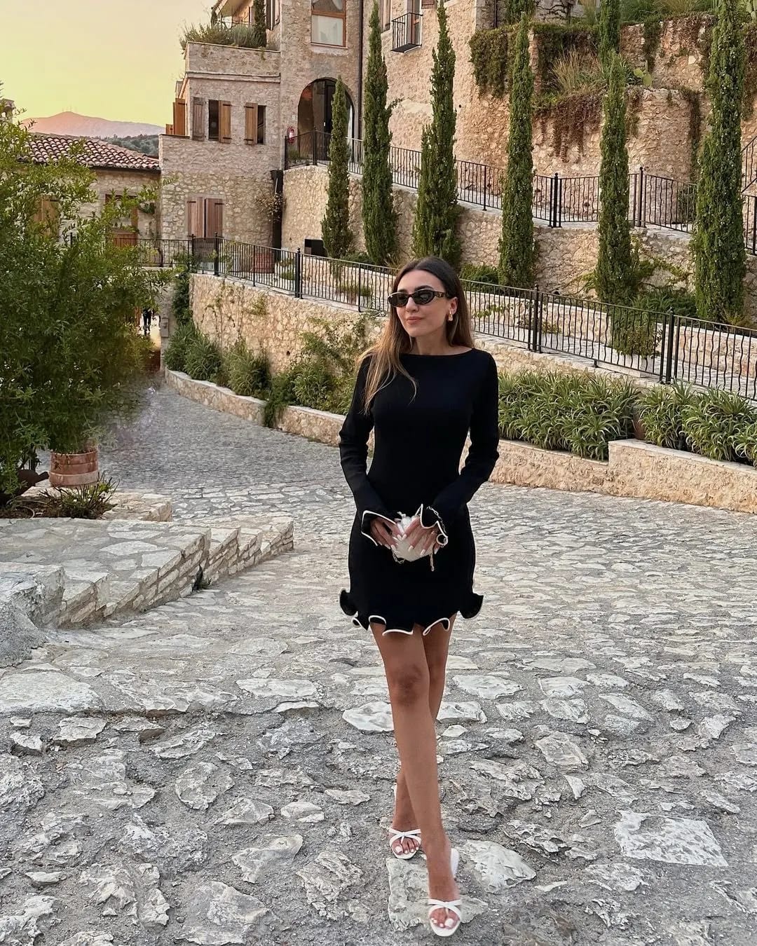 Customer photo review of Long Sleeve Ruffle Hem Mini Dress – Playful Elegance
