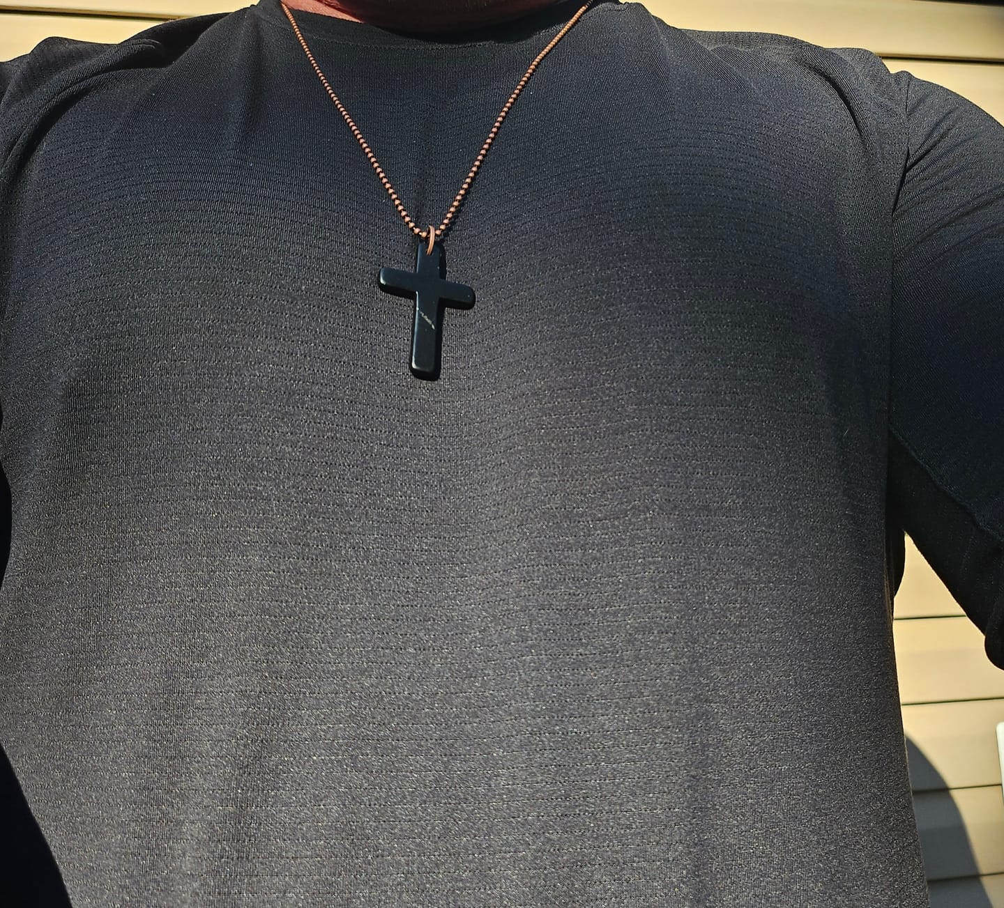 Customer photo review of Shungite Cross Pendant, Unisex Necklace on Antiqued Copper Ball Chain