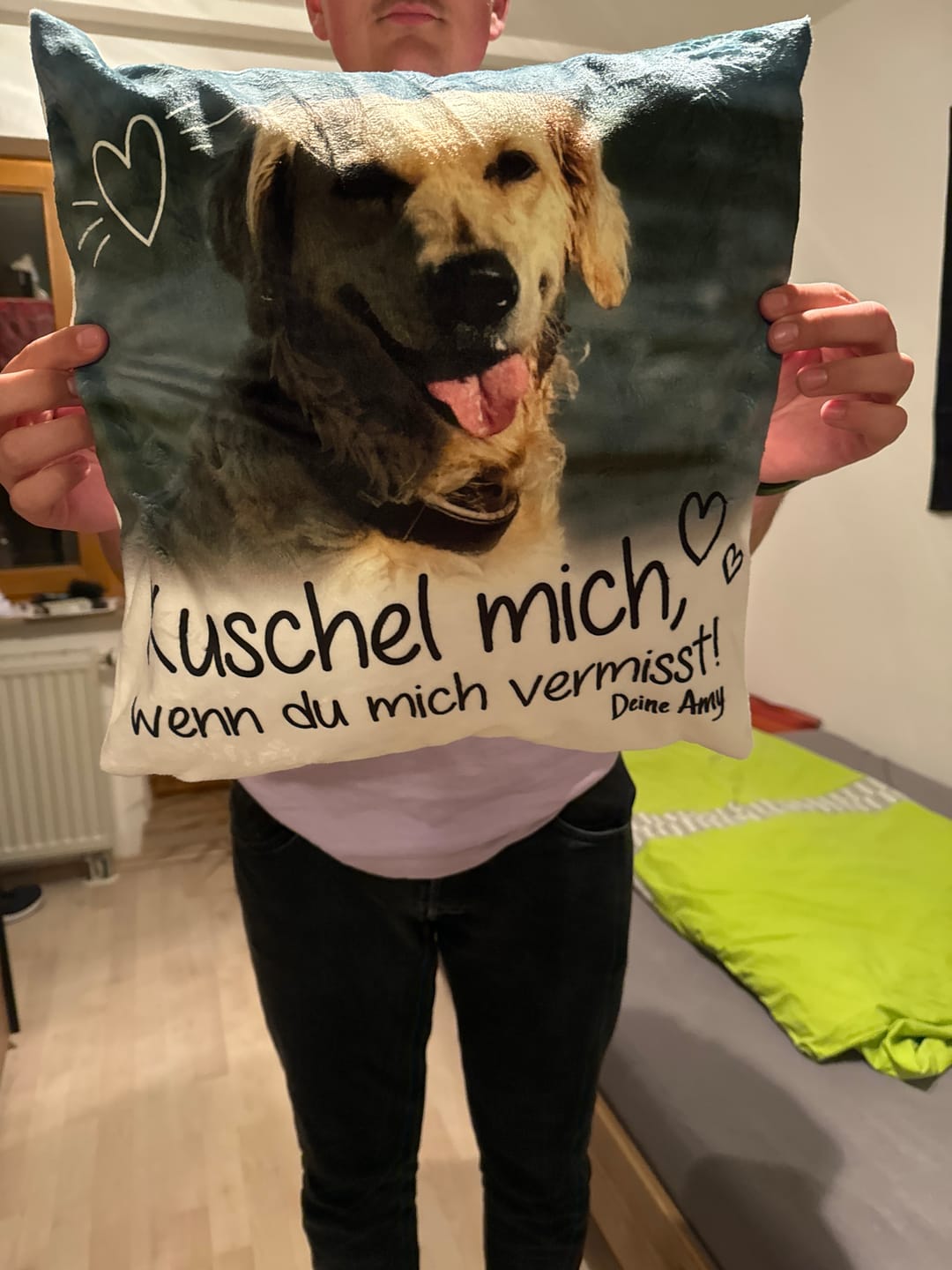 Customer photo review of Kuschel mich, wenn du mich vermisst - Individuelles Kissen