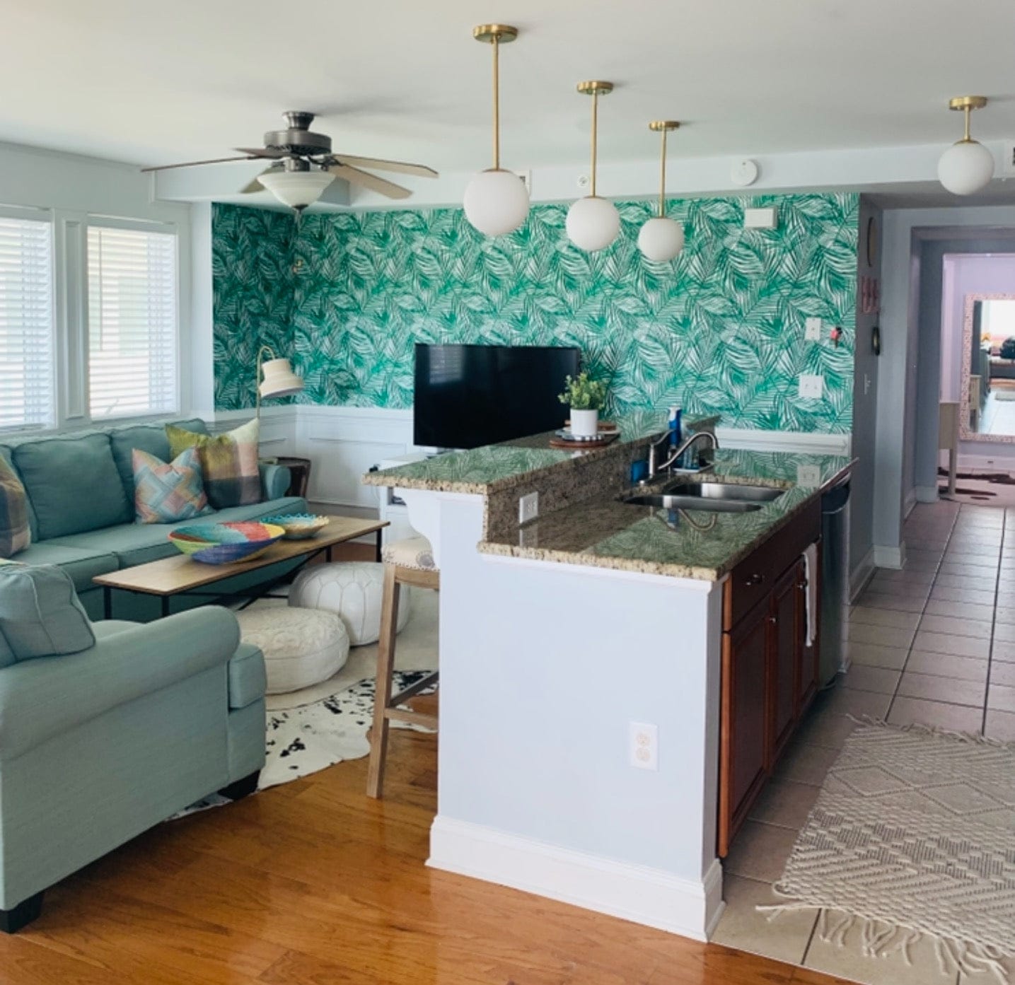 Customer photo review of Contemporary White Globe Pendant Light