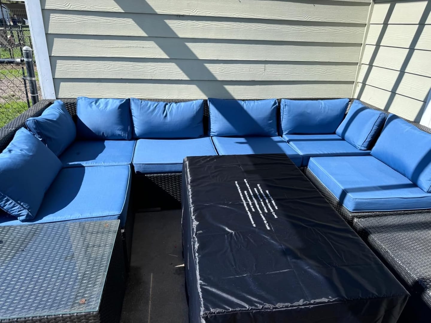 Customer photo review of Homrest Patio Replacement Cushions for  6-Seat Patio Conversation Sets, Blue