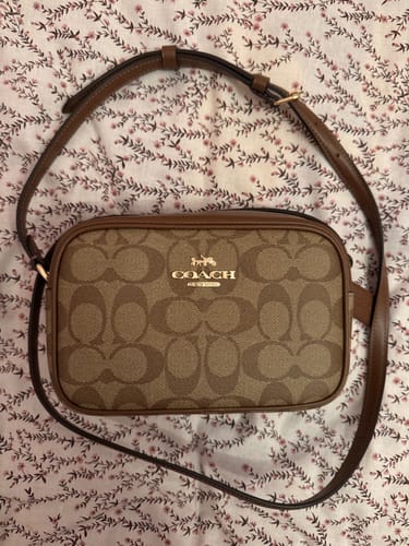Customer photo review of Mini Jamie Camera Bag In Signature Canvas (Gold/Khaki Saddle 2)