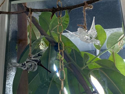 Customer photo review of Black and White Glass Hummingbird with Infused Ash