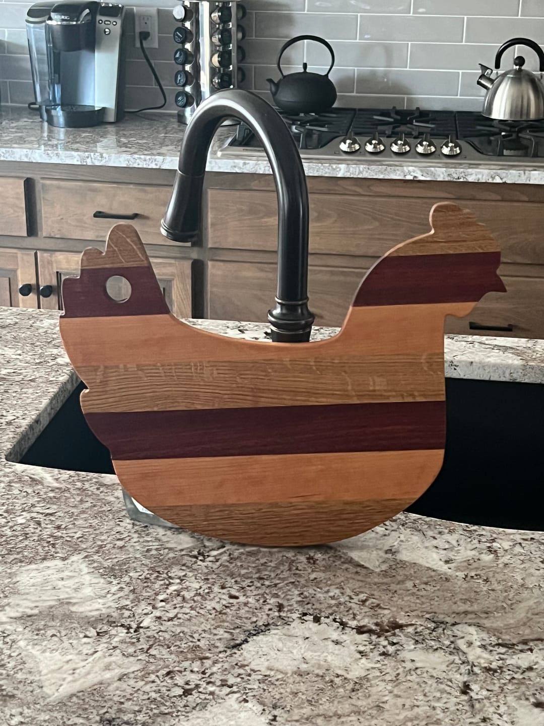 Customer photo review of 15.9x13.5" Chicken Shaped Serving Board Acrylic Router Template