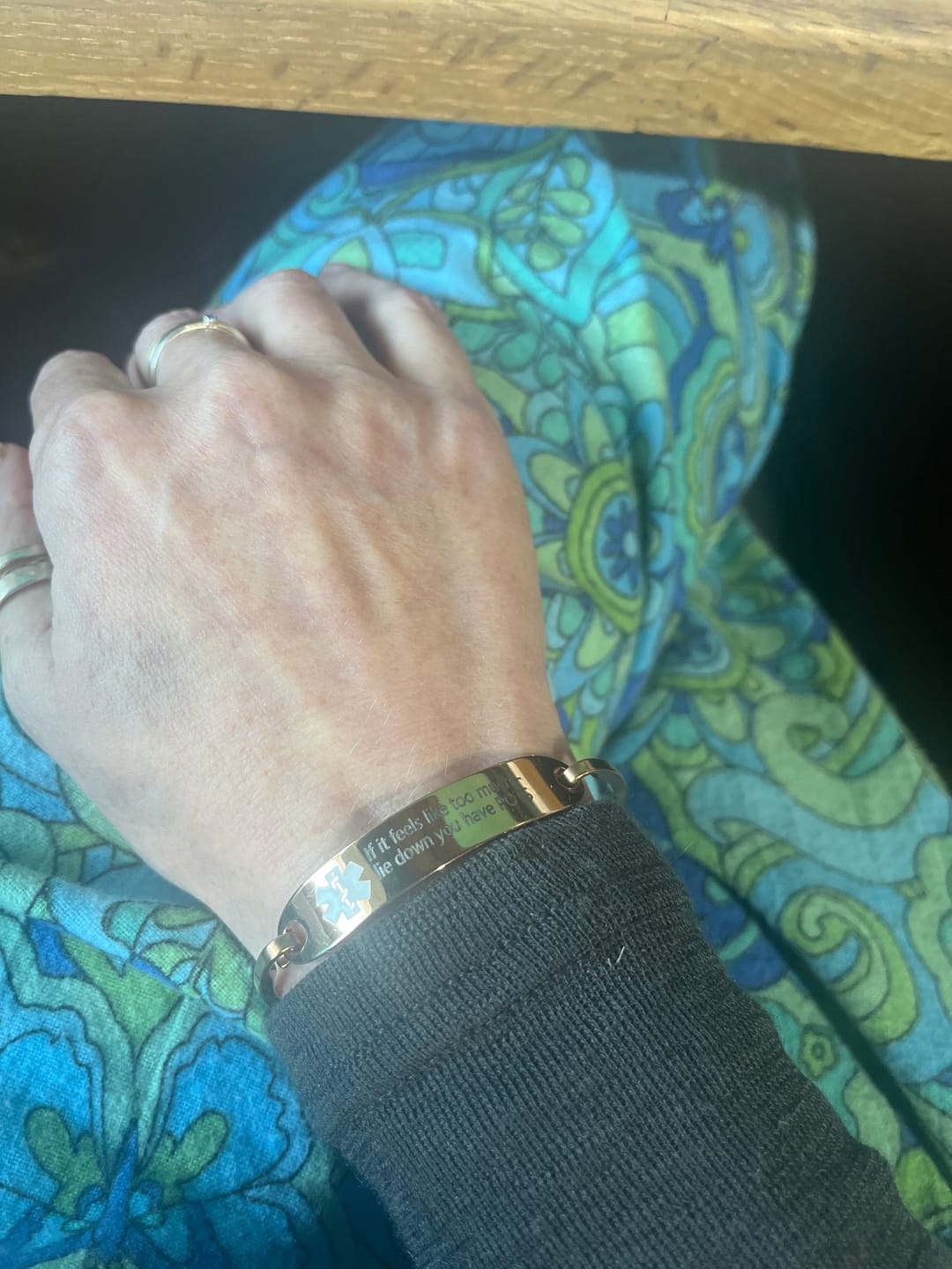 Customer photo review of Personalised Rose Gold Medical Alert ID Bangle Bracelet