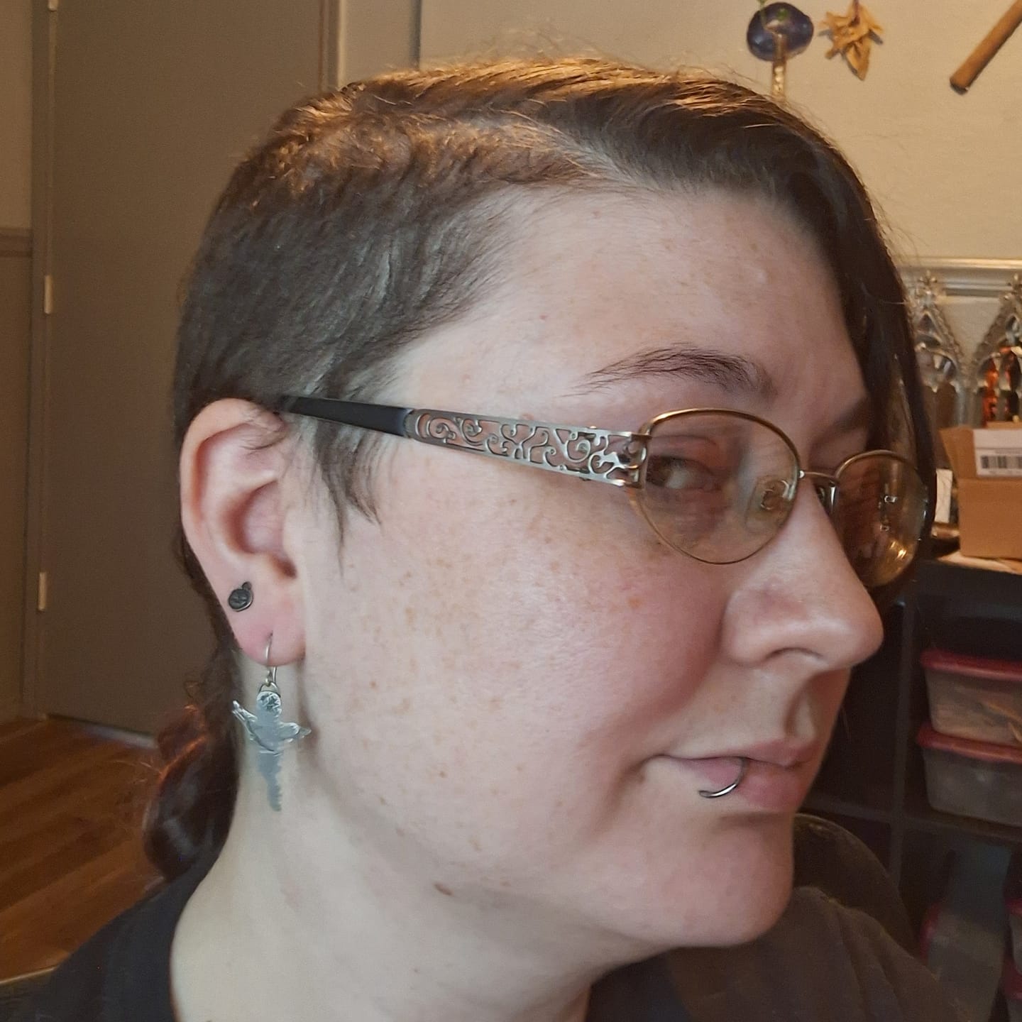 Customer photo review of Halloween Pumpkin Nose Stud + Earring