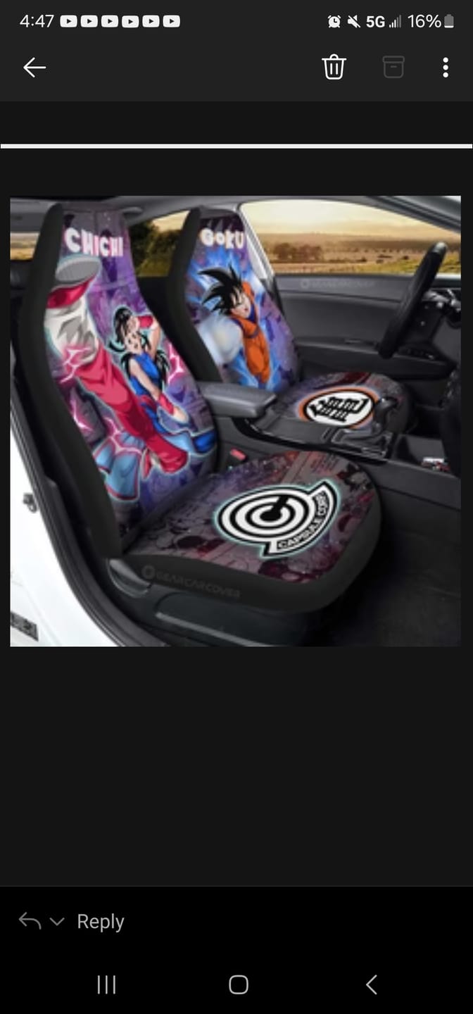 Customer photo review of Goku And Chichi Car Seat Covers Custom Galaxy Style Car Accessories
